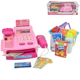  Happy Shopping: Rózsaszín pénztárgép termékekkel, hanggal és kiegészítőkkel 22x10x15cm