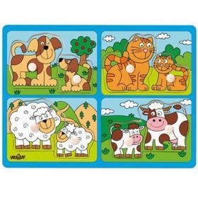   Állatok kicsinyükkel fa forma-puzzle fogantyúval - Woodyland