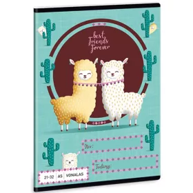   Best Friends Láma vonalas füzet 32 lapos 21-32 A/5-ös méret