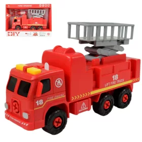   Fire Engine: Emelőkosaras szétszerelhető tűzoltóautó szerszámokkal és hanggal 20cm