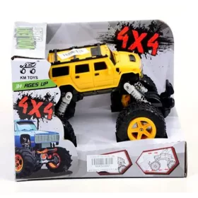 Rugós terepjáró autó 4x4-es sárga színben