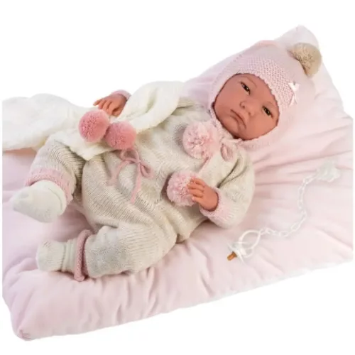 Llorens: Reborn limitált kiadású élethű újszülött baba bojtos ruhával 42cm-es