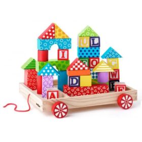 Fa ABC húzós kocsi építőkockákkal és betűkockákkal