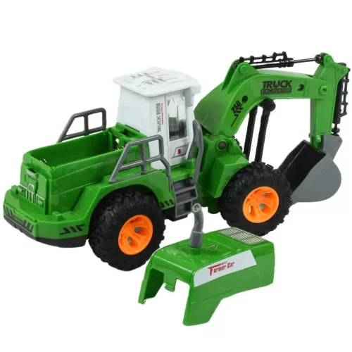 RC Távirányítós markoló munkagép zöld színben fényeffektekkel 130-as méretarány 22cm