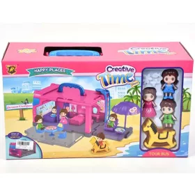   Hordozható turistabusz alakú szétnyitható játékszett kiegészítőkkel