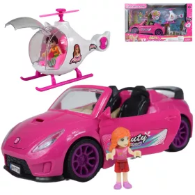   Fashion Sport Car: Rózsaszín sportautó szett fénnyel és hanggal, helikopterrel