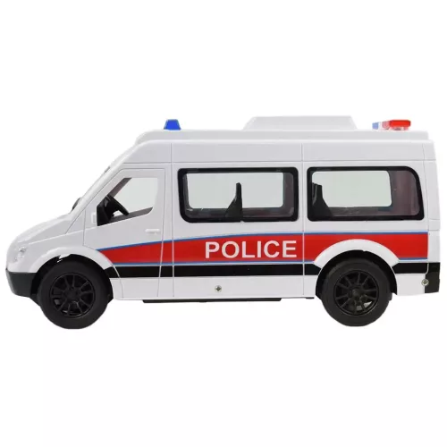 RC Távirányítós fehér rendőrségi kisbusz fényeffektekkel 2,4GHz 1/12-es méretarány 30cm