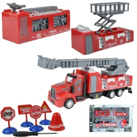   City Truck: Átalakítható lendkerekes tűzoltósági teherautó jelzőtáblákkal 19cm
