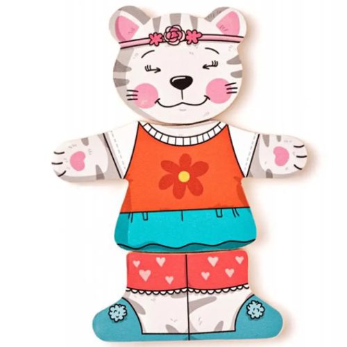 Öltöztethető cica fa puzzle 18db-os - Woodyland