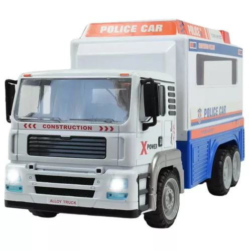 RC Távirányítós fém fülkés rendőrségi teherautó fényeffektekkel 27MHz 112-es méretarány 32cm