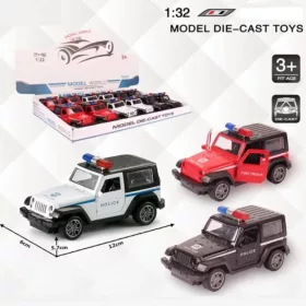   Jeep Wrangler rendőrségi hátrahúzható fém autómodell több változatban 1/32