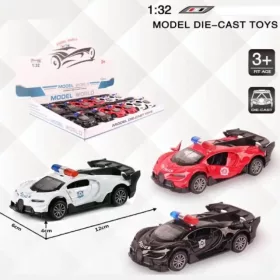   Bugatti rendőrségi hátrahúzható fém autómodell több változatban 1/32