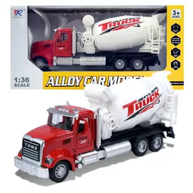   Heavy Duty Truck: Hátrahúzós fém betonkeverő mixer teherautó modell nyitható ajtókkal és forgó dobbal 1/36