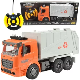   RC Távirányítós ECO szelektív hulladékgyűjtő kamion fény effektekkel 1/14-es méretarány 27MHz 30cm