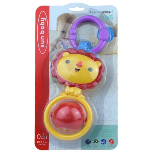 Sun Baby: Vidám oroszlán BPA mentes bébi csörgő forgó gömmbel