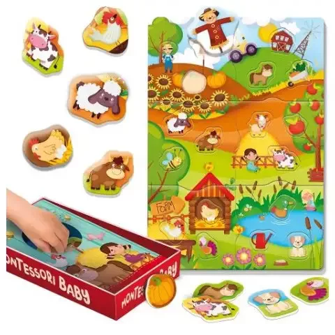 Montessori Baby Box készségfejlesztő formaillesztő puzzle - Farm - Lisciani