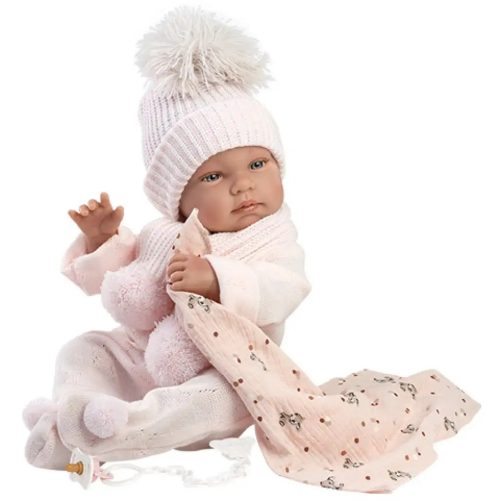 Llorens Tina újszülött baba rózsaszín szettben babatakaróval és cumival 43cm