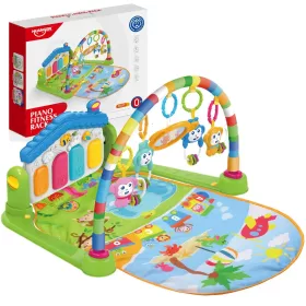   Vidám állatok zöld játszószőnyeg bébi zongorával 64x78cm