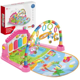   Vidám állatok rózsaszín játszószőnyeg bébi zongorával 64x78cm