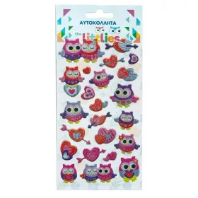   The Littlies: Csillogó baglyos 3D pufi matrica szett 10x22cm-es íven
