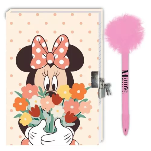 Disney Minnie Egér titkos napló lakattal és pom-pomos tollal 12x18cm 60 lapos