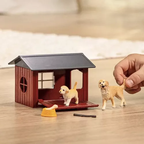 Schleich Farm World  Kutyaház Golden Retriever kutyusokkal játékszett 42722