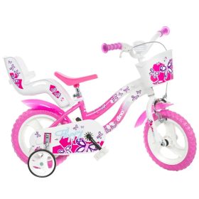 Flappy 12 gyerek bicikli kosárral és babaüléssel rózsaszín-fehér színben - Dino Bikes kerékpár