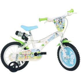Bluey 14 gyerek bicikli kulacstartóval és oldalkerekekkel fehér-kék-zöld színben  Dino Bikes kerékp