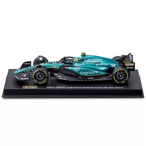 Bburago: Aston Martin AMR23 F1 versenyautó fém autómodell 1/43 (Fernando Alonso #14, sisakos változat)