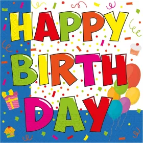 Happy Birthday feliratú papírszalvéta szett  2 rétegű 33x33 cm 20db