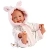Llorens Lány csecsemő baba puha gólya mintás pizsamában 31cm