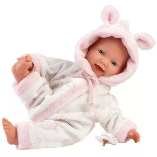 Llorens Lány csecsemő baba puha gólya mintás pizsamában 31cm