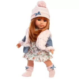 Llorens Nicole 35cm-es vörös hajú baba rózsaszín mellényben
