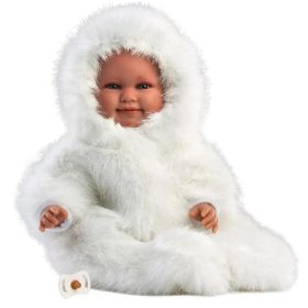   Llorens Luka 45cm-es mosolygós baba cumival fehér bársony bundában