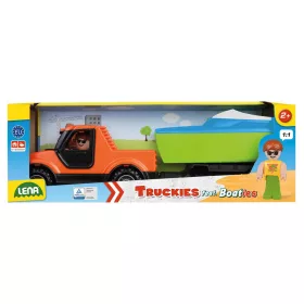   Lena: Truckies Pick-up autó csónakutánfutóval és vitorlás hajóval dobozos 35cm