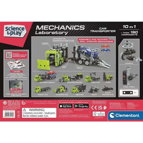 Science & Play: Mechanikai műhely - Kétszintes autószállító építőkészlet - Clementoni