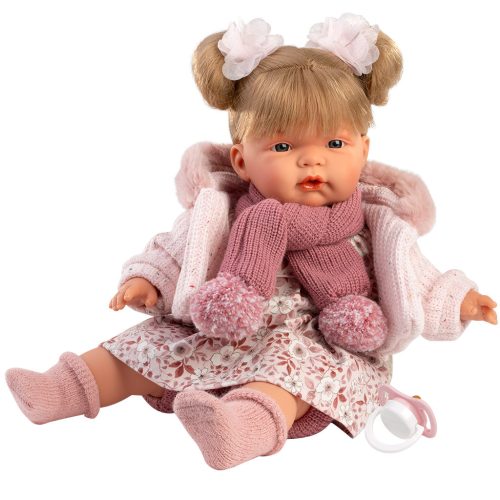 Llorens Joelle 38cm-es síró baba bojtos sállal