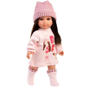 Llorens Sara 35cm-es baba rózsaszín kötött sapkában