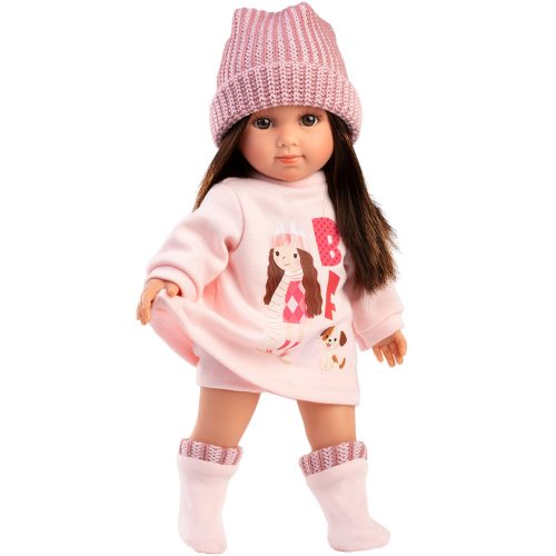 Llorens Sara 35cm-es baba rózsaszín kötött sapkában