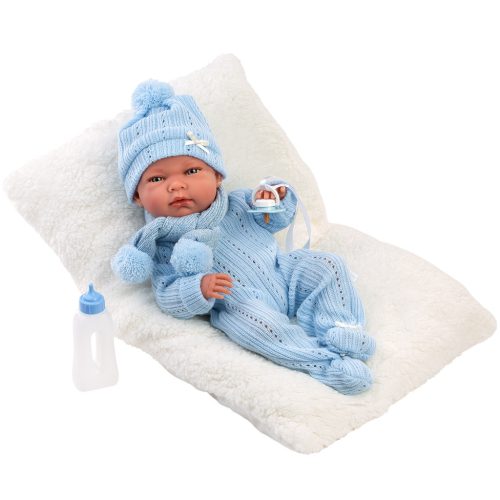 Llorens Nico 40cm-es újszülött baba cumisüveggel és párnával