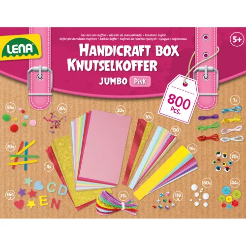 LENA Jumbo rózsaszín barkácskoffer 800db-os kreatív játékszett